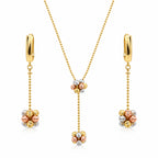 Gold Plated Triple Tone Floral Necklace & Earrings Set with Beaded Design for Women, Traditional Designer Jewellery for Wedding & Festive Wear BIT1005