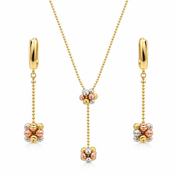 Gold Plated Triple Tone Floral Necklace & Earrings Set with Beaded Design for Women, Traditional Designer Jewellery for Wedding & Festive Wear BIT1005