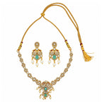 Gold Plated Ruby Red, Milky Aqua & White Quartz with AD Stone Studded Traditional Necklace & Earrings Jewellery Set for Bridal Wedding, Festive & Party Wear BIT1006