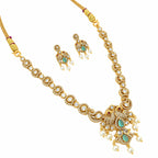 Gold Plated Ruby Red, Milky Aqua & White Quartz with AD Stone Studded Traditional Necklace & Earrings Jewellery Set for Bridal Wedding, Festive & Party Wear BIT1006