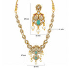 Gold Plated Ruby Red, Milky Aqua & White Quartz with AD Stone Studded Traditional Necklace & Earrings Jewellery Set for Bridal Wedding, Festive & Party Wear BIT1006