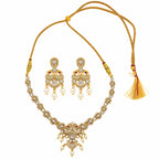 Gold Plated Ruby Red, Milky Aqua & White Quartz with AD Stone Studded Traditional Necklace & Earrings Jewellery Set for Bridal Wedding, Festive & Party Wear BIT1006
