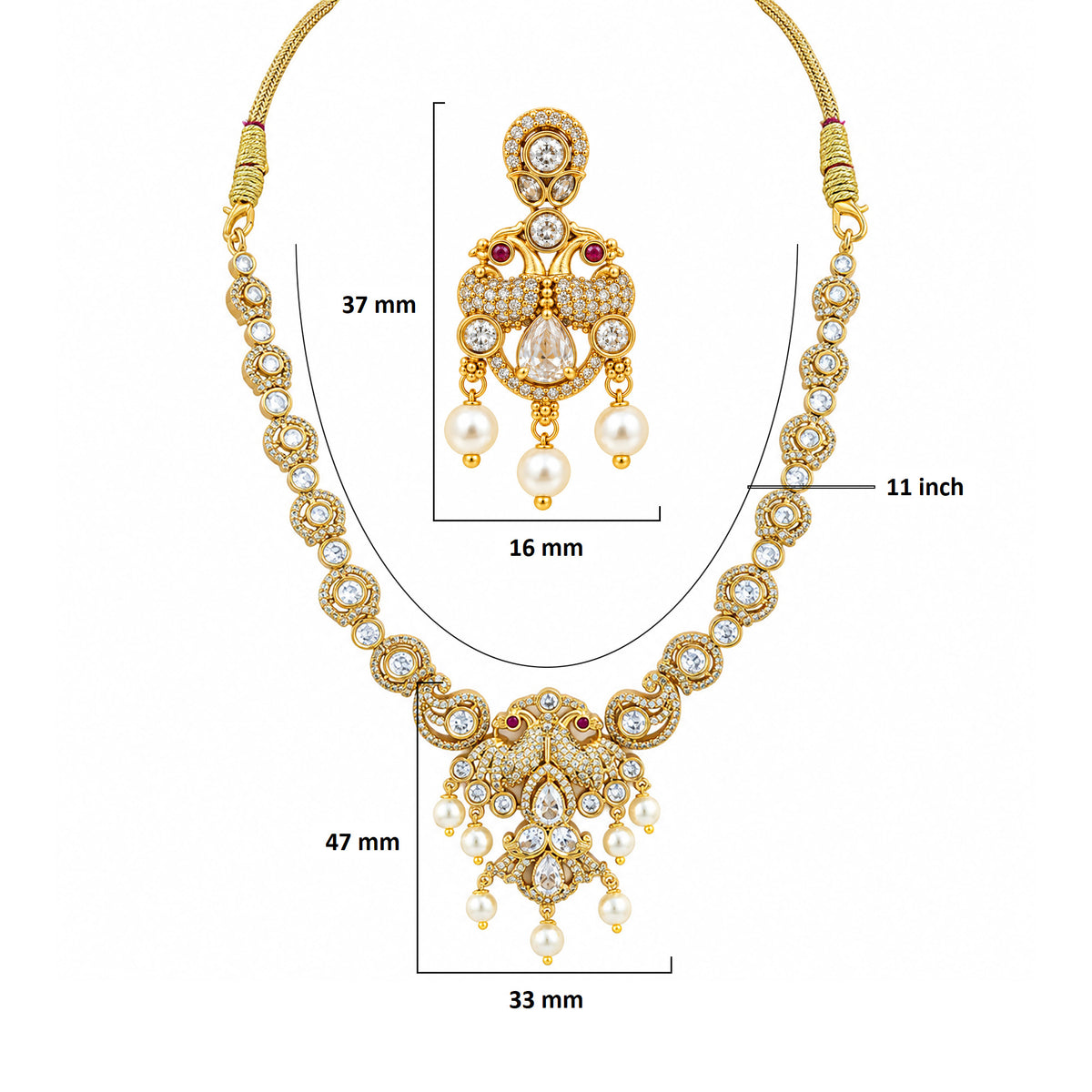 Gold Plated Ruby Red, Milky Aqua & White Quartz with AD Stone Studded Traditional Necklace & Earrings Jewellery Set for Bridal Wedding, Festive & Party Wear BIT1006