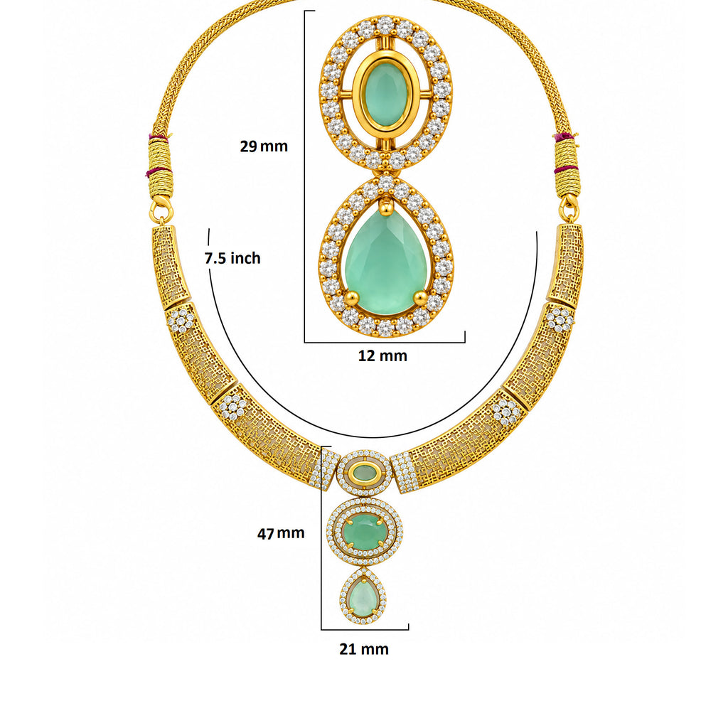 Gold Plated Mint Green & Red with White AD Stone Studded Traditional Choker Necklace & Earrings Set for Wedding, Festive & Party Wear BIT1007