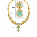 Gold Plated Mint Green & Red with White AD Stone Studded Traditional Choker Necklace & Earrings Set for Wedding, Festive & Party Wear BIT1007