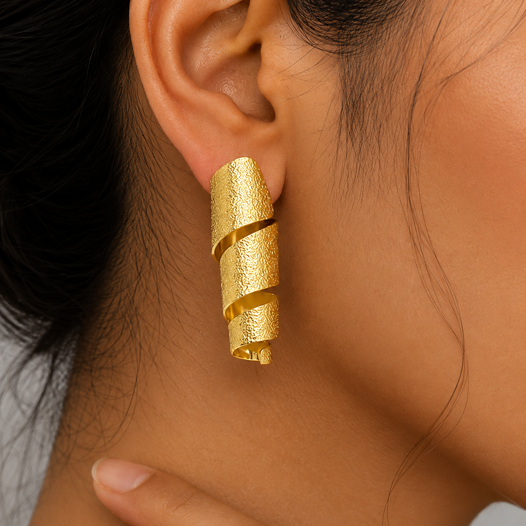Fashionable 18K Gold Plated Twisted Ribbon Earrings for Ethnic & Western Wear BIE1014