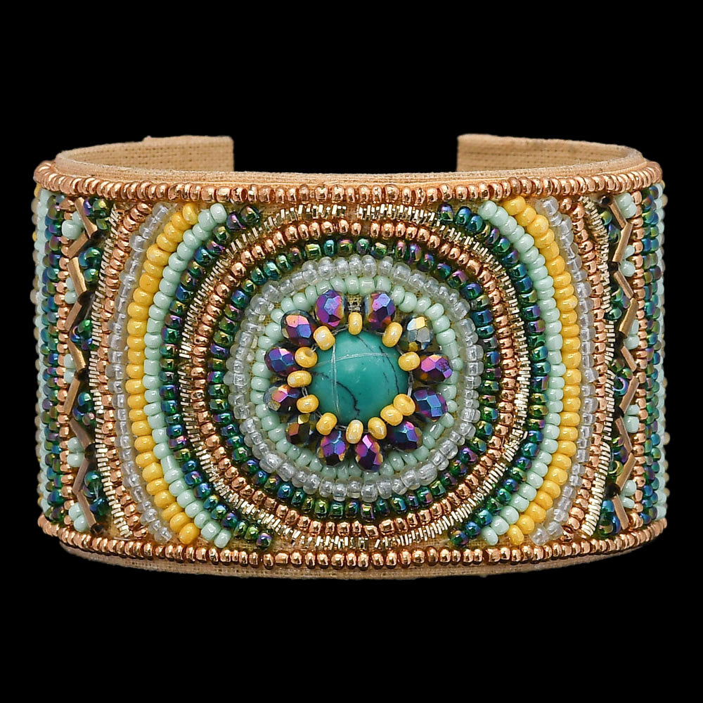 Colorful Bohemian Boho Seed Bead Loom Bracelet, Ethnic Large Cuff Bracelets For Women FBR1003