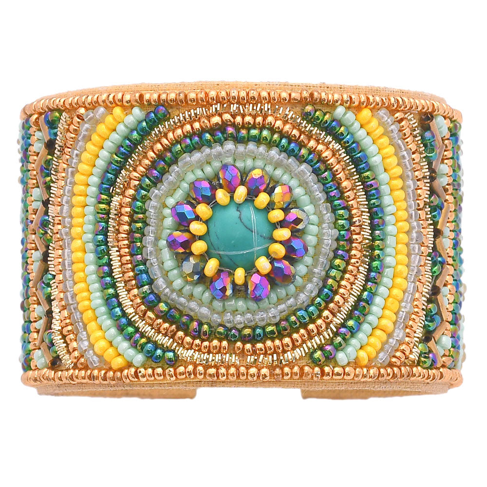 Colorful Bohemian Boho Seed Bead Loom Bracelet, Ethnic Large Cuff Bracelets For Women FBR1003
