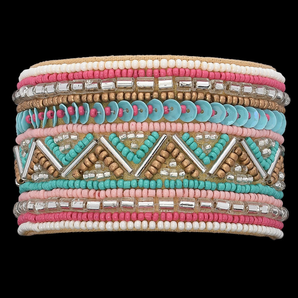 Colorful Bohemian Boho Seed Bead Loom Bracelet, Ethnic Large Cuff Bracelets For Women FBR1004