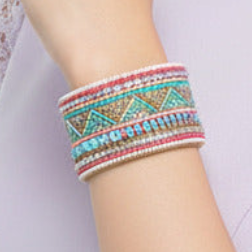 Colorful Bohemian Boho Seed Bead Loom Bracelet, Ethnic Large Cuff Bracelets For Women FBR1004