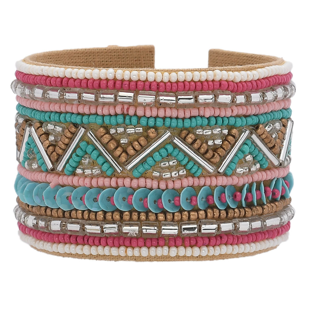 Colorful Bohemian Boho Seed Bead Loom Bracelet, Ethnic Large Cuff Bracelets For Women FBR1004