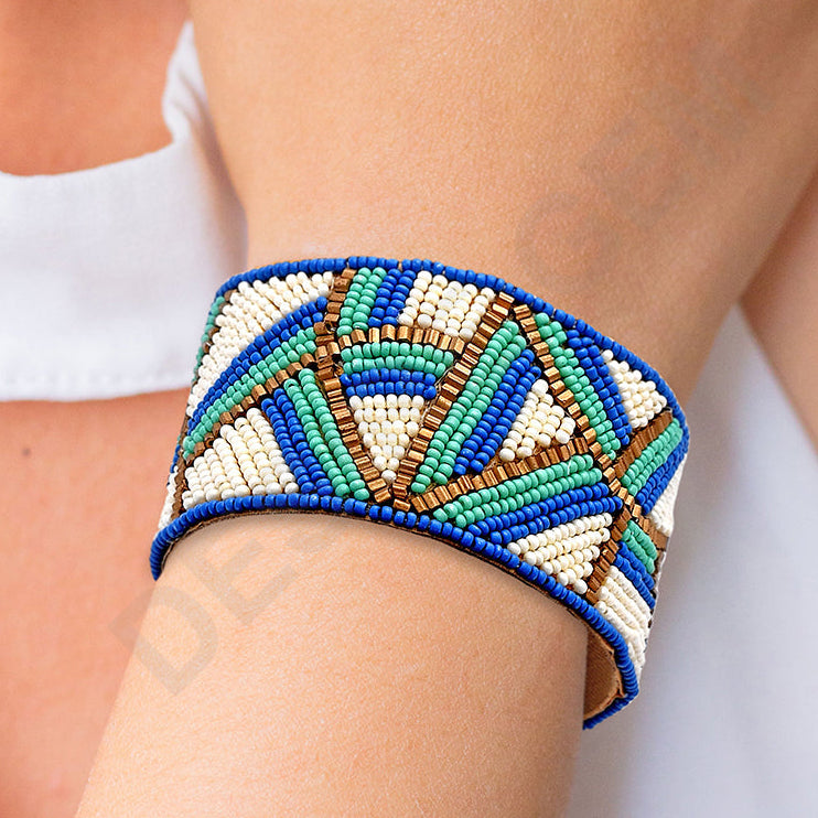 Colorful Bohemian Boho Seed Bead Loom Bracelet, Ethnic Large Cuff Bracelets For Women FBR1005