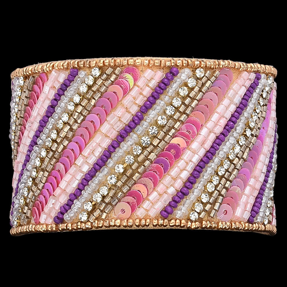 Colorful Bohemian Boho Seed Bead Loom Bracelet, Ethnic Large Cuff Bracelets For Women FBR1006