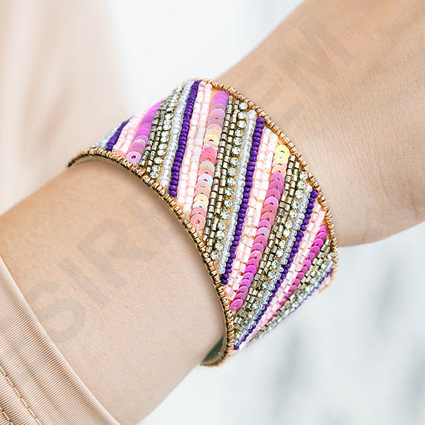 Colorful Bohemian Boho Seed Bead Loom Bracelet, Ethnic Large Cuff Bracelets For Women FBR1006