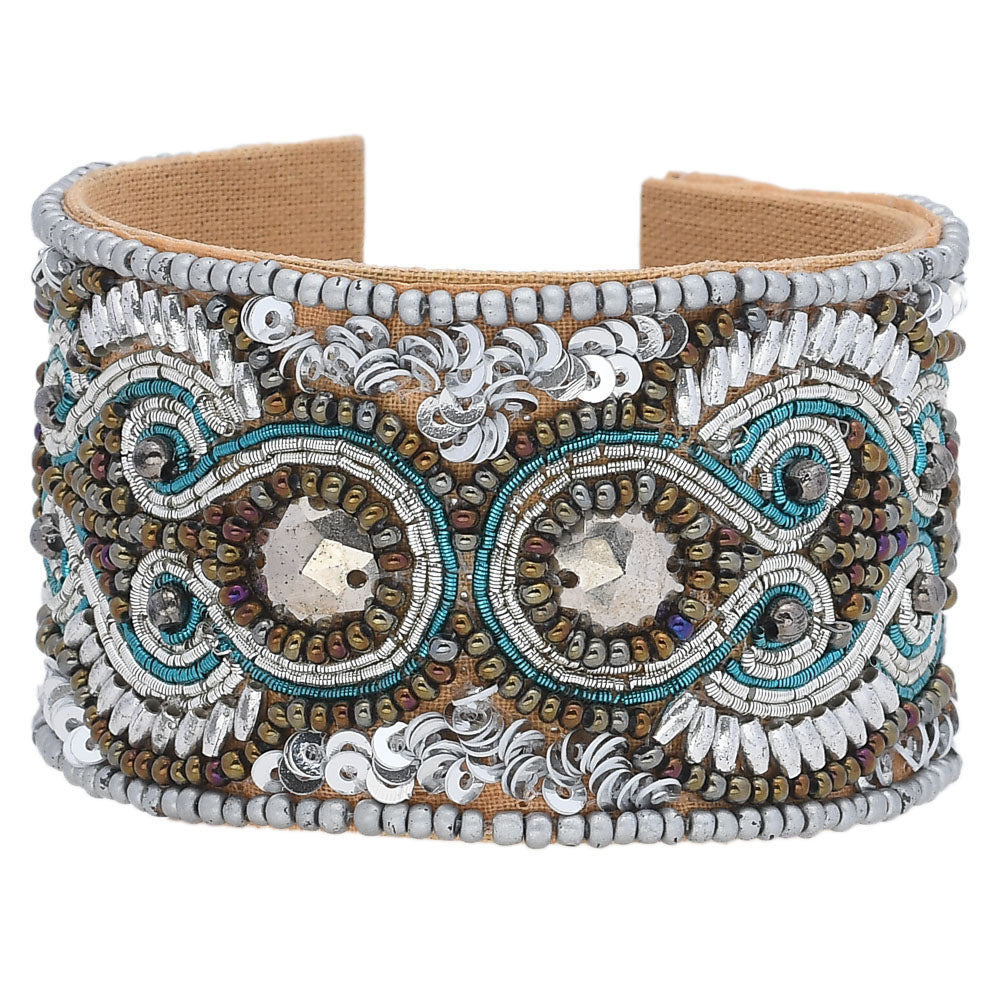 Colorful Bohemian Boho Seed Bead Loom Bracelet, Ethnic Large Cuff Bracelets For Women FBR1007