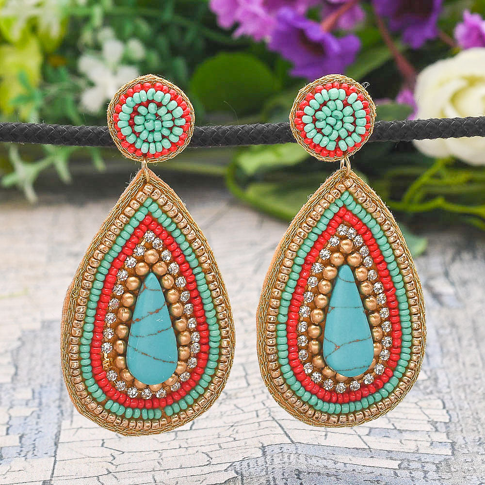 Colorful Beaded Earrings,Hoop Dangle Earrings, Bohemia Boho Tassel Earrings FER1007