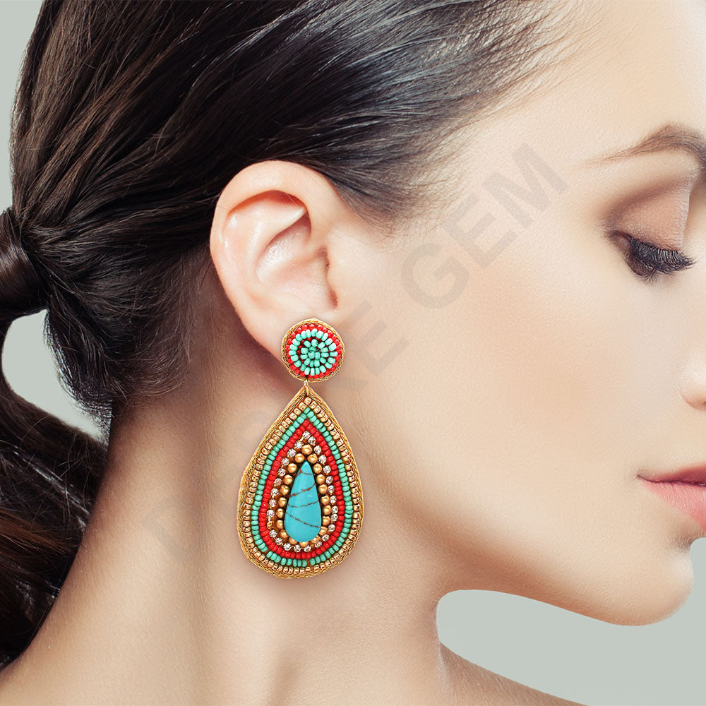 Colorful Beaded Earrings,Hoop Dangle Earrings, Bohemia Boho Tassel Earrings FER1007