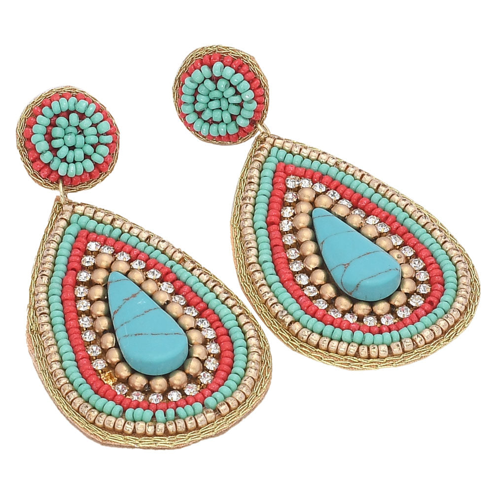 Colorful Beaded Earrings,Hoop Dangle Earrings, Bohemia Boho Tassel Earrings FER1007