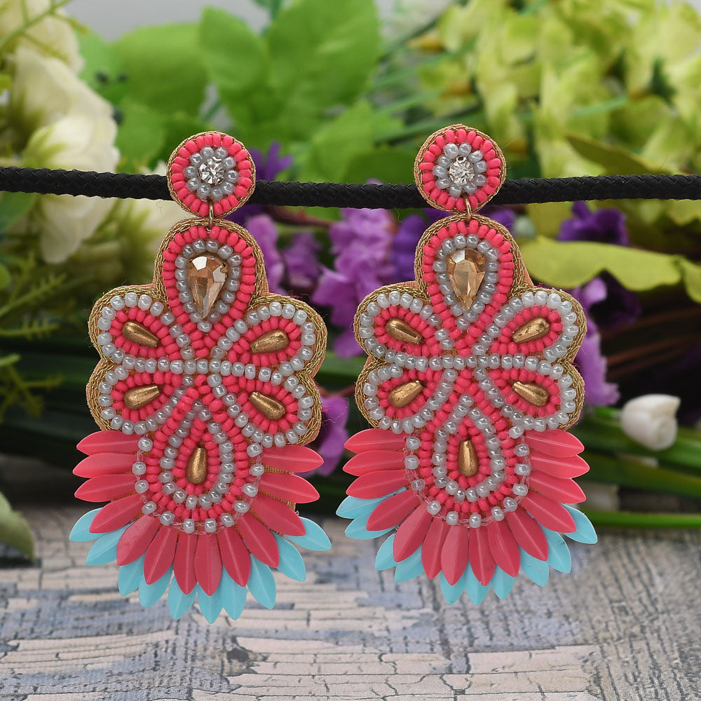 Colorful Beaded Earrings,Hoop Dangle Earrings, Bohemia Boho Tassel Earrings FER1011