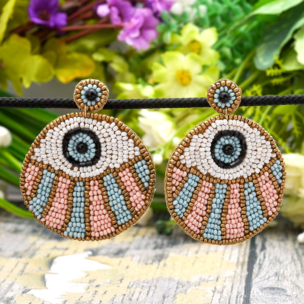 Colorful Beaded Earrings,Hoop Dangle Earrings, Bohemia Boho Tassel Earrings FER1017