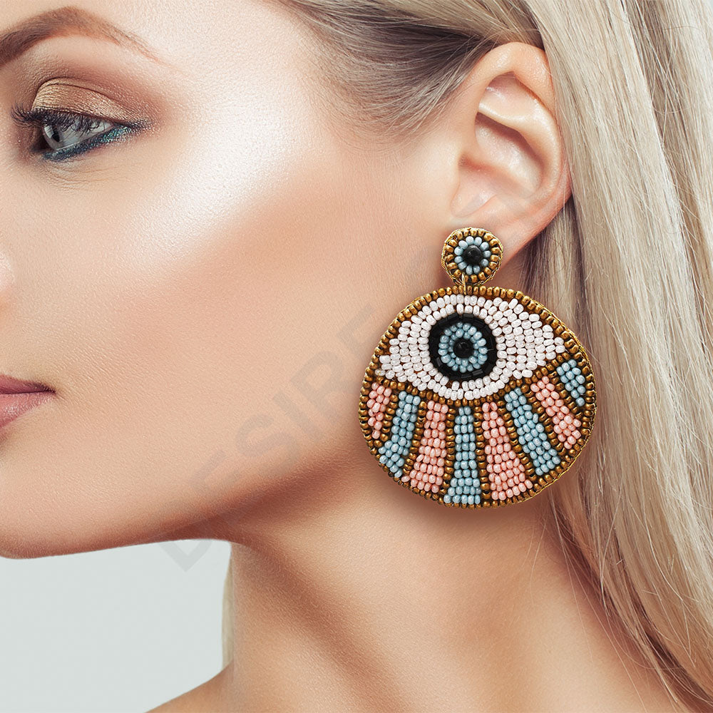 Colorful Beaded Earrings,Hoop Dangle Earrings, Bohemia Boho Tassel Earrings FER1017