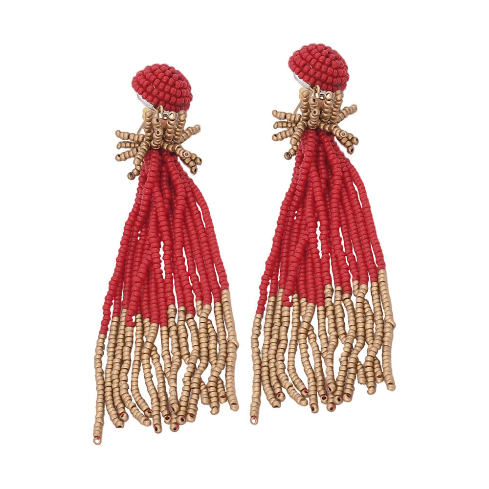 Colorful Beaded Earrings,Hoop Dangle Earrings, Bohemia Drops Earrings, Tassel Earrings FER1018