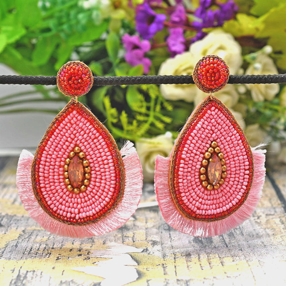 Colorful Beaded Earrings,Hoop Dangle Earrings, Bohemia Drops Earrings, Tassel Earrings FER1032