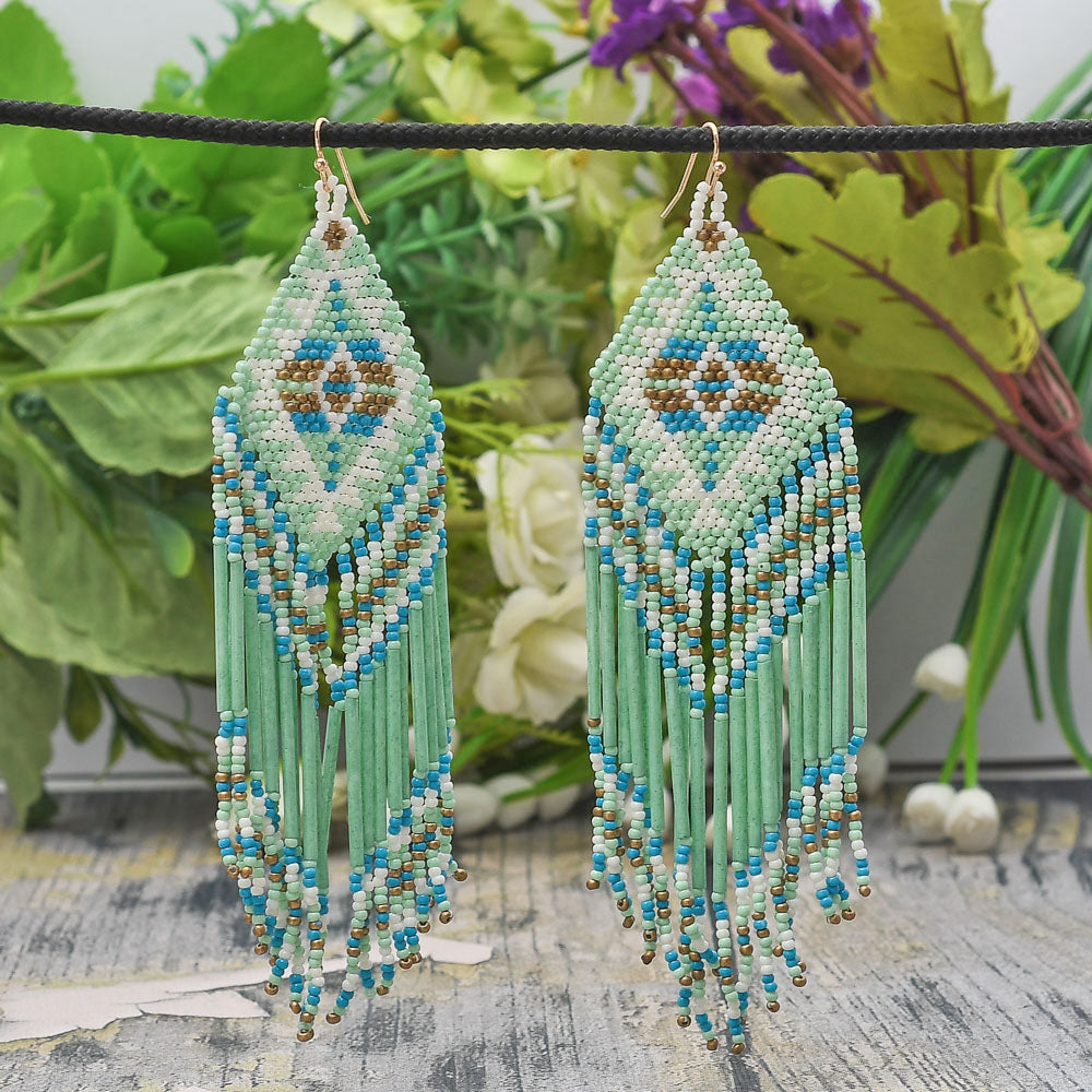 Colorful Beaded Earrings,Hoop Dangle Earrings, Bohemia Drops Earrings, Tassel Earrings FER1033