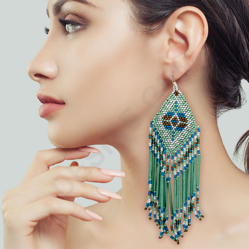 Colorful Beaded Earrings,Hoop Dangle Earrings, Bohemia Drops Earrings, Tassel Earrings FER1033