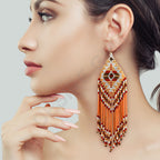 Colorful Beaded Earrings,Hook Dangle Earrings, Bohemia Boho Tassel Earrings FER1034