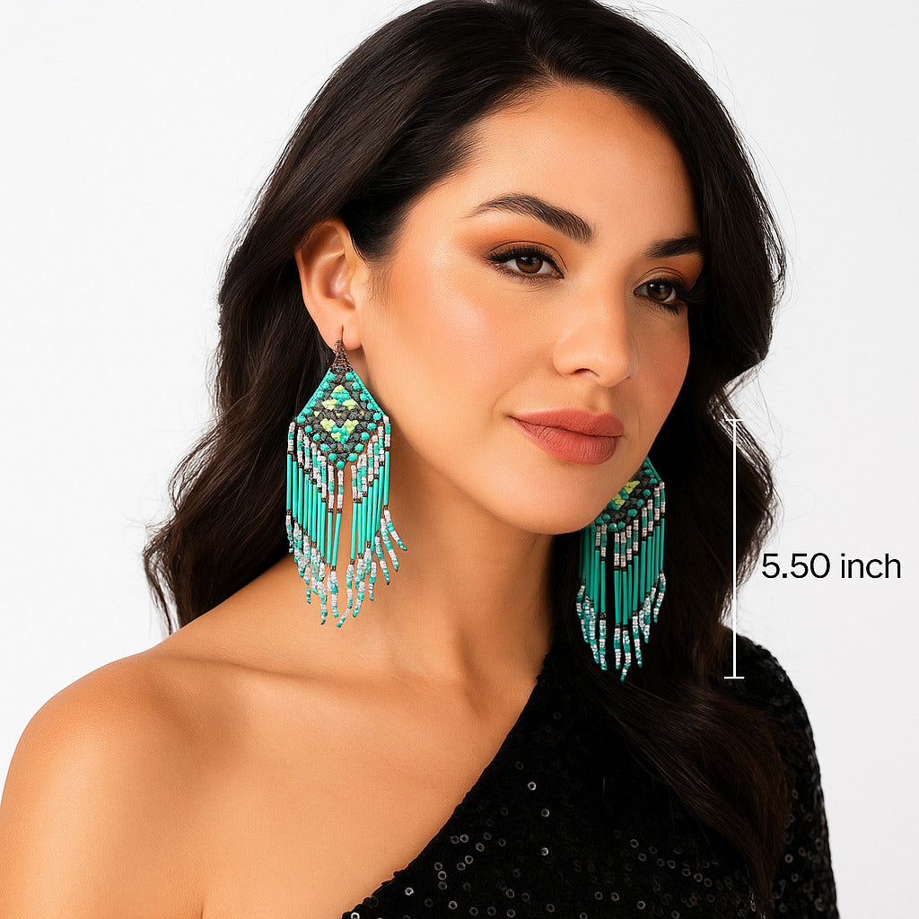 Colorful Beaded Earrings,Hook Dangle Earrings, Bohemia Boho Tassel Earrings FER1035