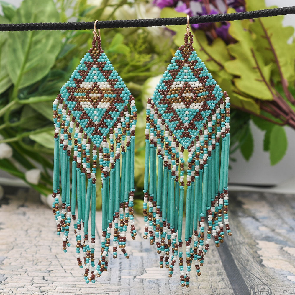 Colorful Beaded Earrings,Hook Dangle Earrings, Bohemia Boho Tassel Earrings FER1035