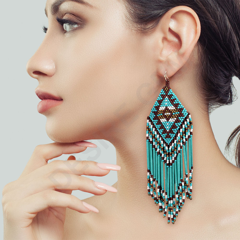 Colorful Beaded Earrings,Hook Dangle Earrings, Bohemia Boho Tassel Earrings FER1035