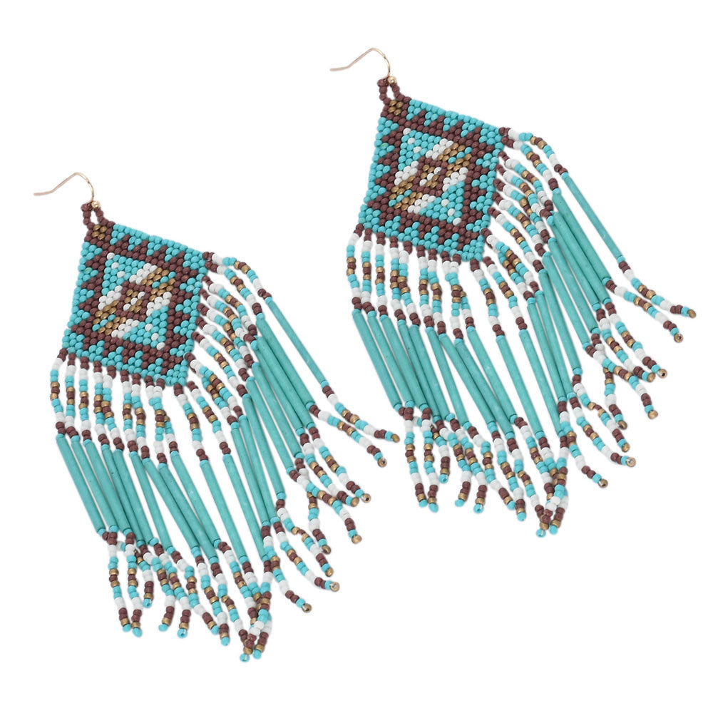 Colorful Beaded Earrings,Hook Dangle Earrings, Bohemia Boho Tassel Earrings FER1035