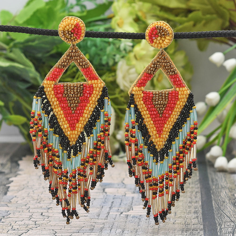 Colorful Beaded Earrings,Seed Bead,Hoop Dangle Earrings, Bohemia,Tassel Earrings FER1037