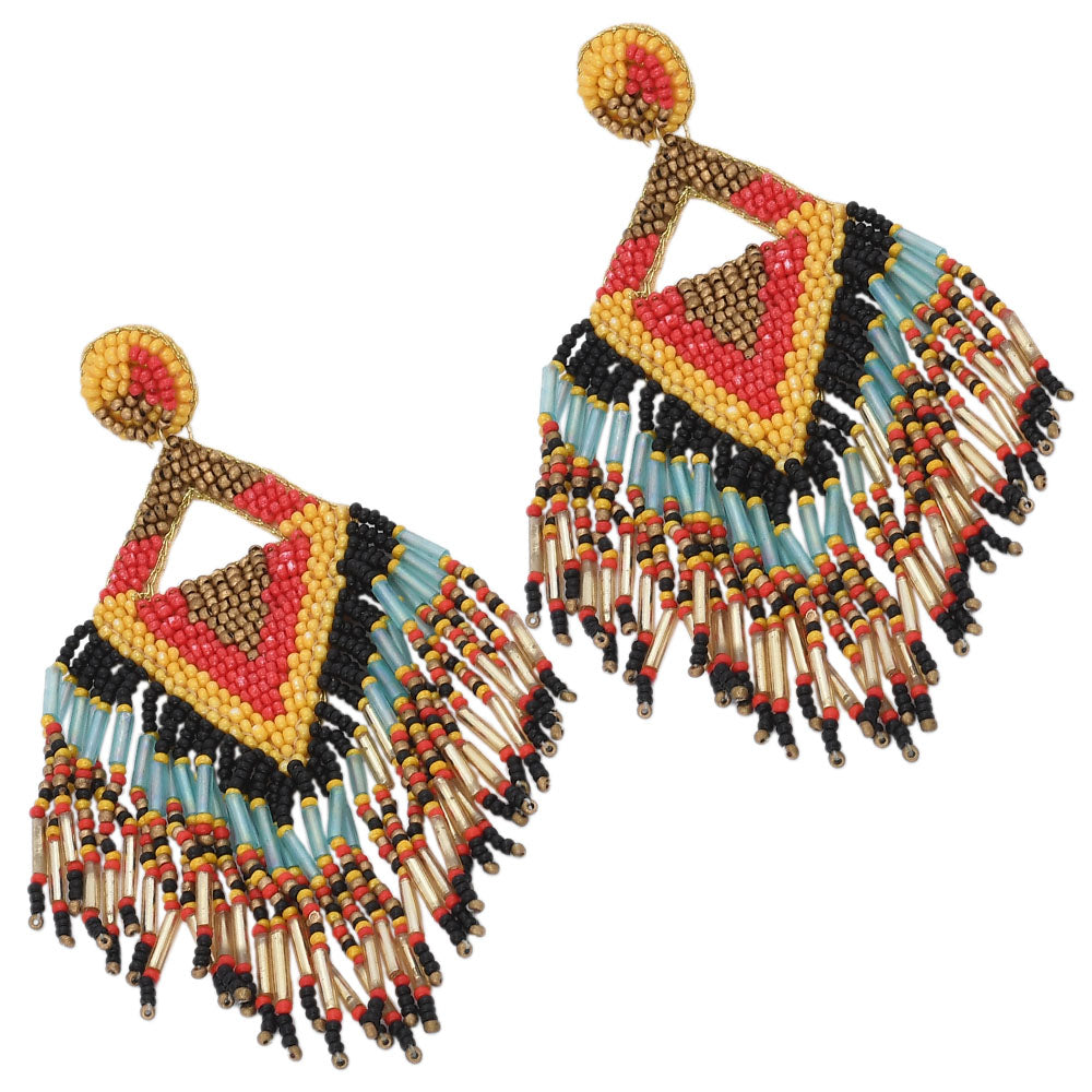 Colorful Beaded Earrings,Seed Bead,Hoop Dangle Earrings, Bohemia,Tassel Earrings FER1037