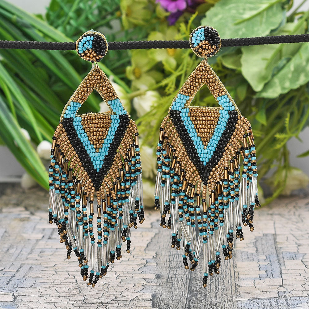 Colorful Beaded Earrings,Seed Bead,Hoop Dangle Earrings, Bohemia,Tassel Earrings FER1038