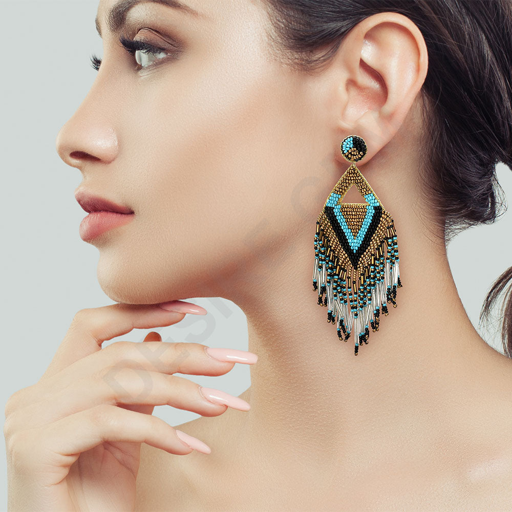 Colorful Beaded Earrings,Seed Bead,Hoop Dangle Earrings, Bohemia,Tassel Earrings FER1038