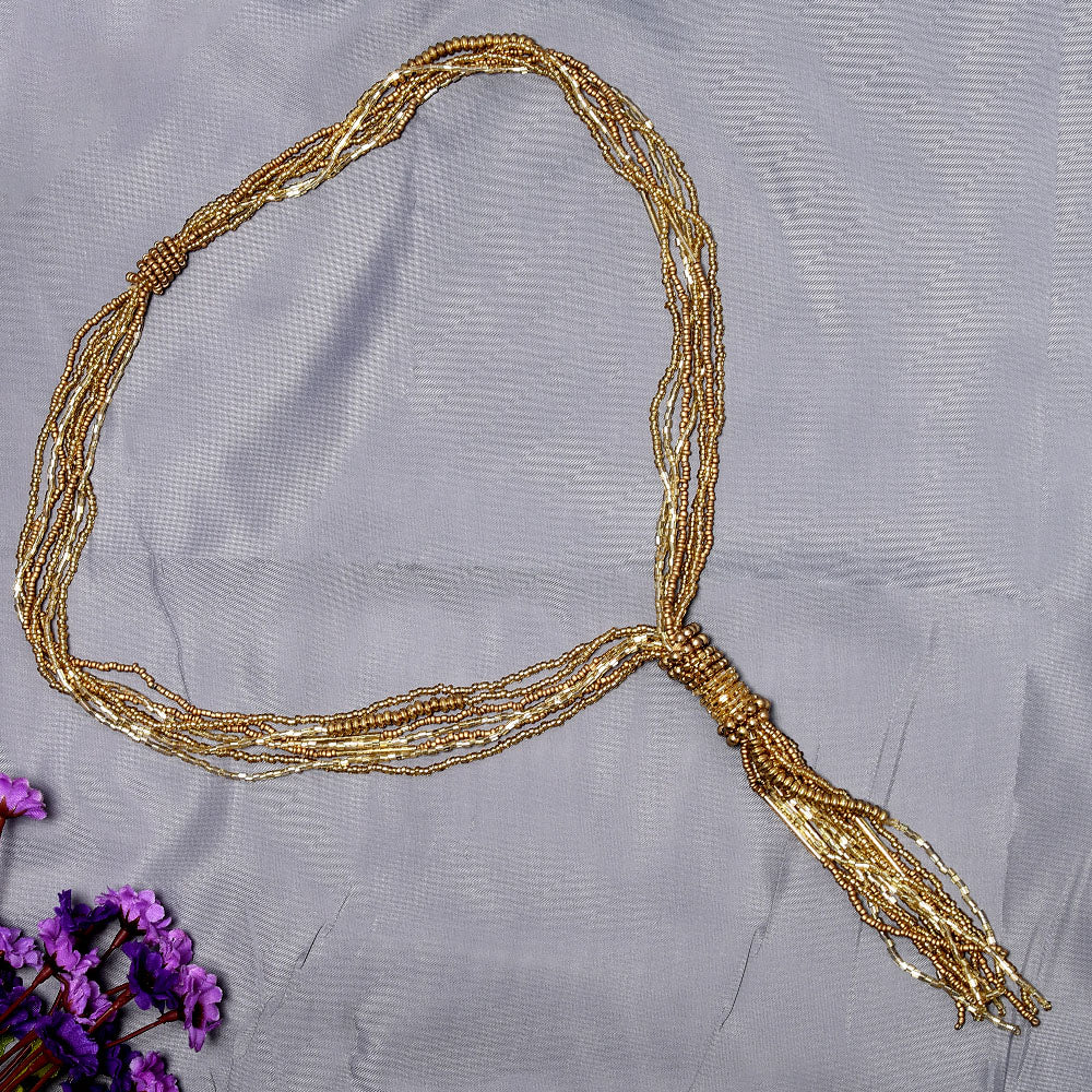 Tassel Golden Beaded Necklace,Glass Seed Beaded Bohemian Boho,Retro Ethnic Sweater Chain FNC1004