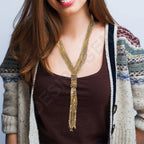 Tassel Golden Beaded Necklace,Glass Seed Beaded Bohemian Boho,Retro Ethnic Sweater Chain FNC1004