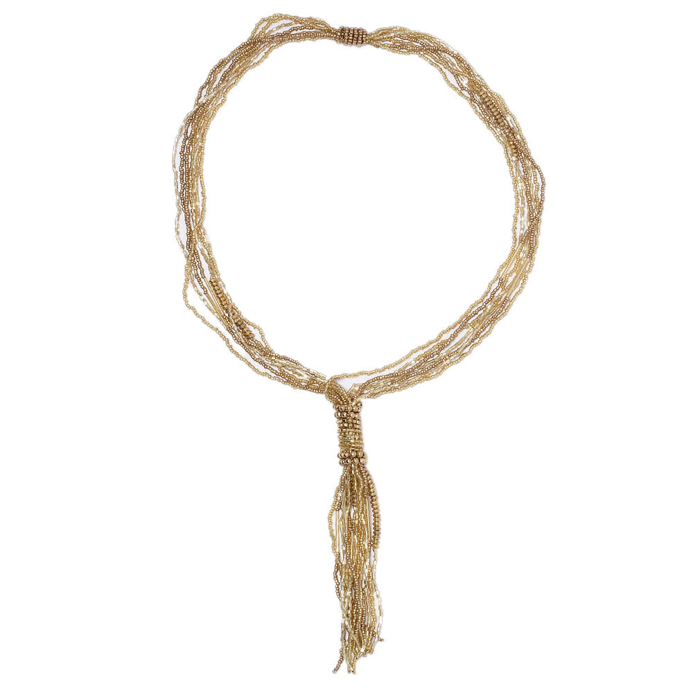 Tassel Golden Beaded Necklace,Glass Seed Beaded Bohemian Boho,Retro Ethnic Sweater Chain FNC1004