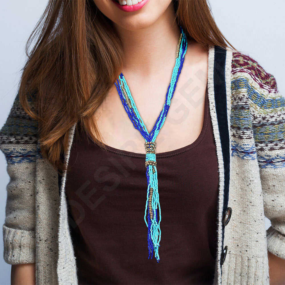 Tassel Beaded Necklace,Glass Seed Beaded Bohemian Boho,Retro Ethnic Sweater Chain FNC1007