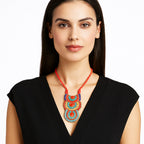 Multicolor Medallion Beaded Necklace – Boho Seed Bead Tassel Necklace, Bohemian Beaded Necklace FNC1008