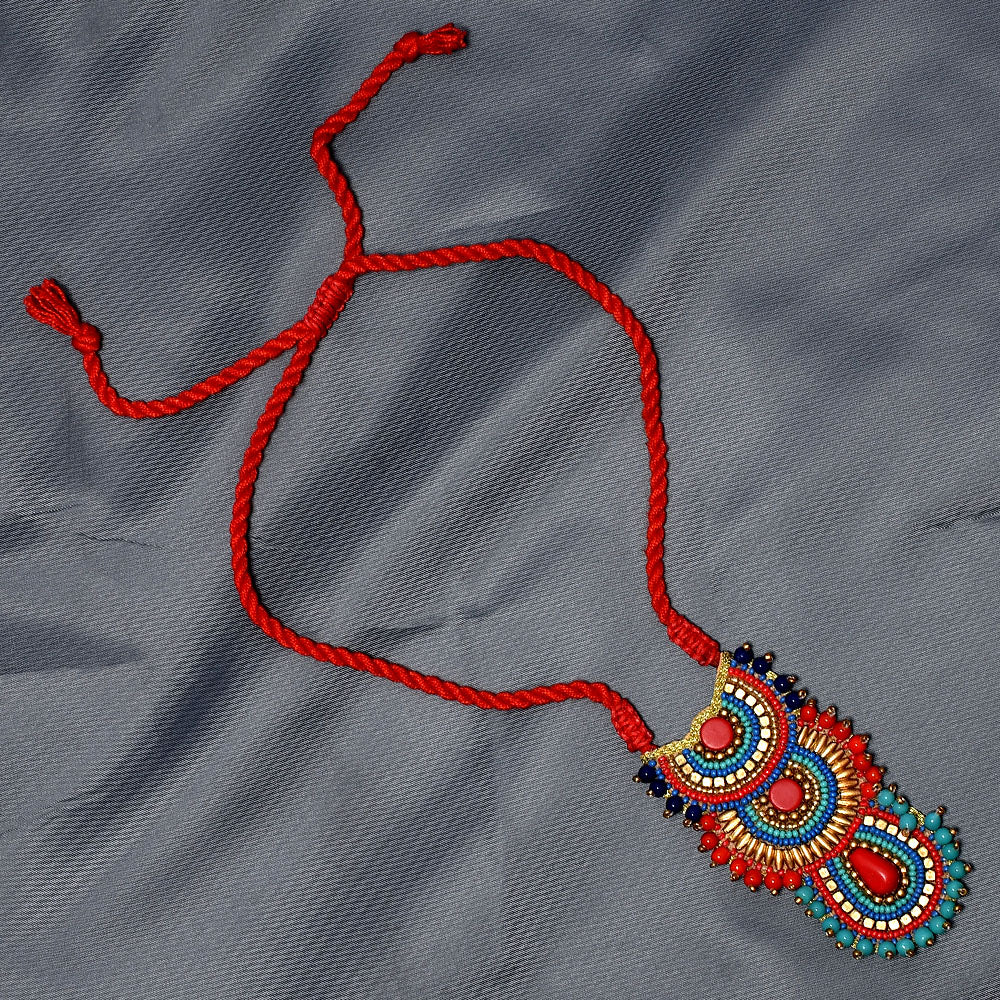 Multicolor Medallion Beaded Necklace – Boho Seed Bead Tassel Necklace, Bohemian Beaded Necklace FNC1008