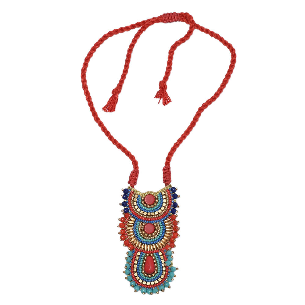 Multicolor Medallion Beaded Necklace – Boho Seed Bead Tassel Necklace, Bohemian Beaded Necklace FNC1008