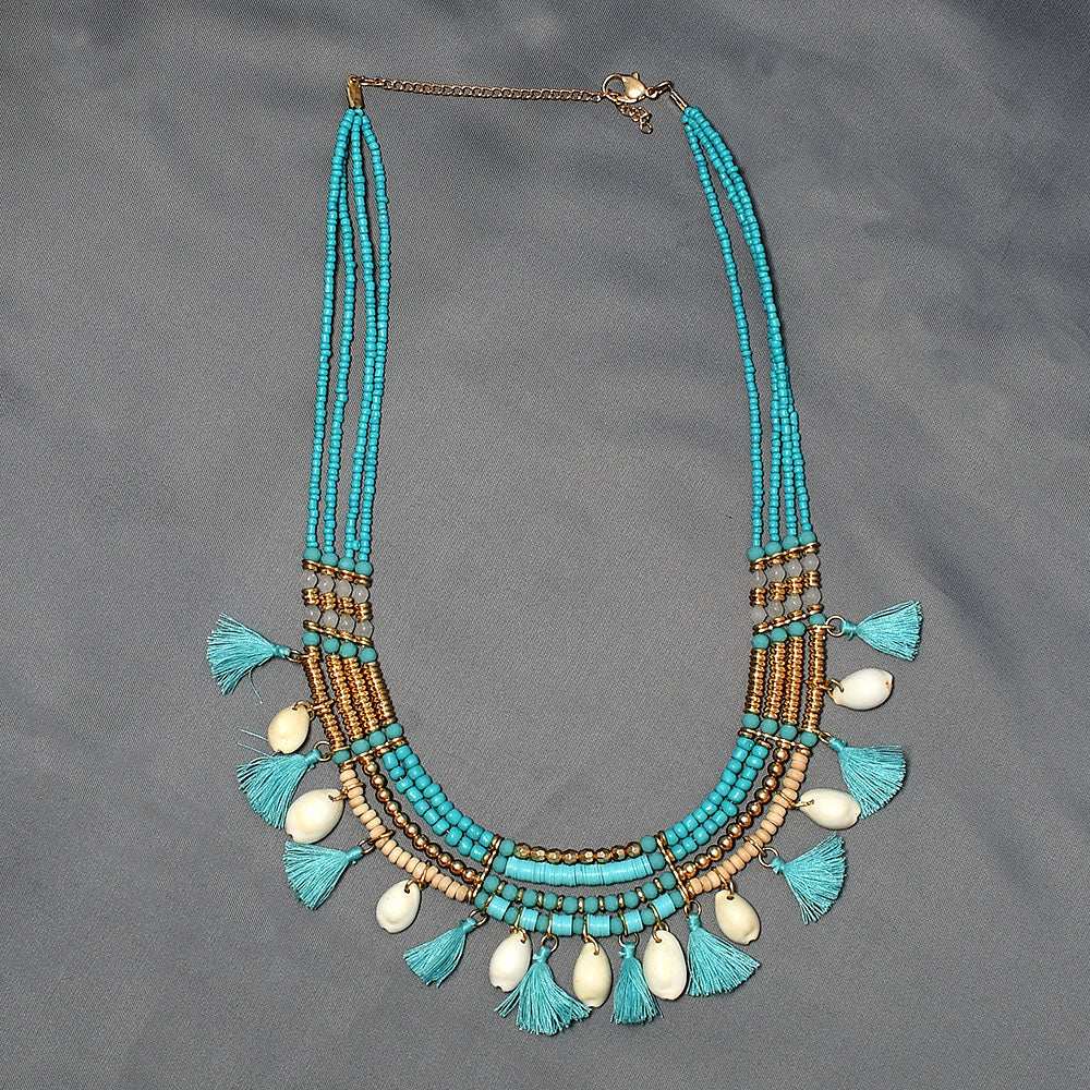 Shell Tassel Beaded Necklace,Glass Seed Beaded Bohemian Boho, Ethnic Necklace FNC1009