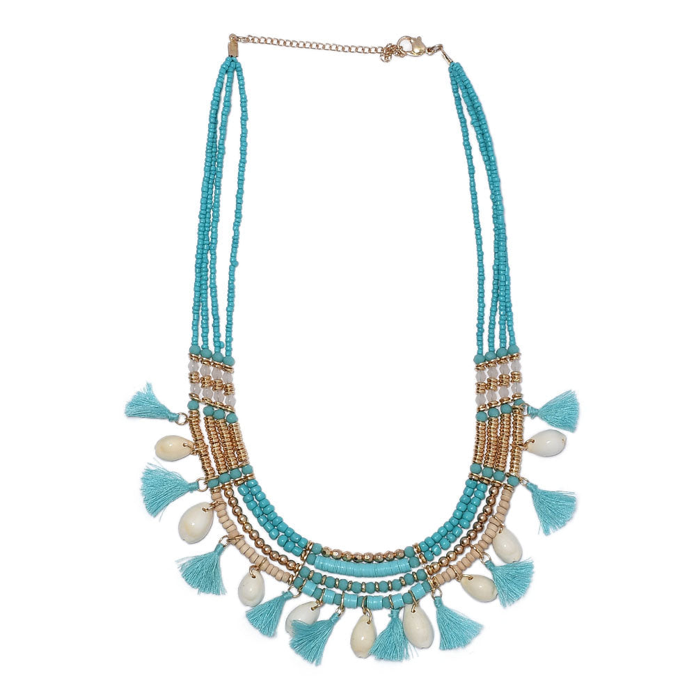 Shell Tassel Beaded Necklace,Glass Seed Beaded Bohemian Boho, Ethnic Necklace FNC1009