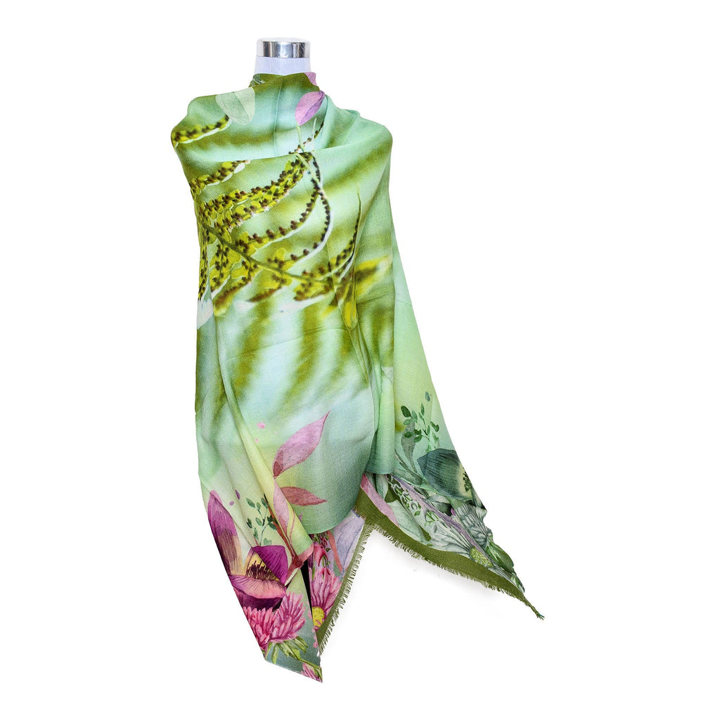 Premium Quality Floral Printed Scarf Silk and Wool Mix Lightweight MSW101