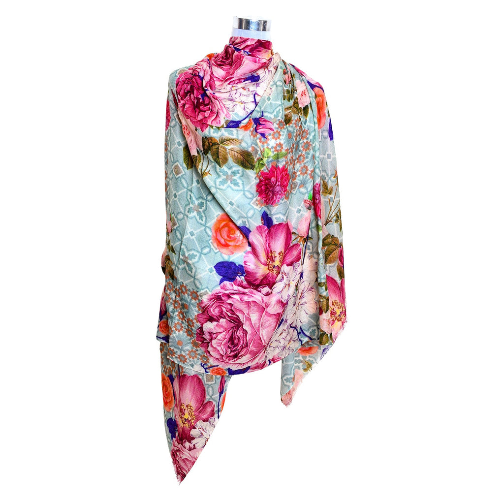 Premium Quality Floral Printed Scarf Silk and Wool Mix Lightweight MSW102