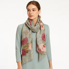 Premium Quality Floral Printed Scarf Silk and Wool Mix Lightweight MSW102